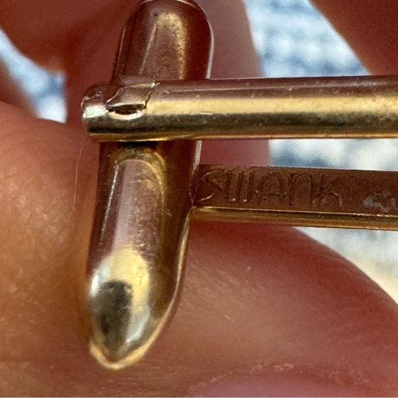 Swank Cufflinks Black Swirl Silver Art Deco Off Set Vintage Mens Formal Wear - Picture 5 of 8